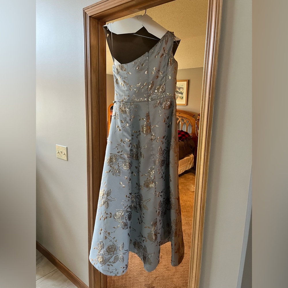 Rickie Freeman for Teri Jon Blue Pleated One Shoulder Dress